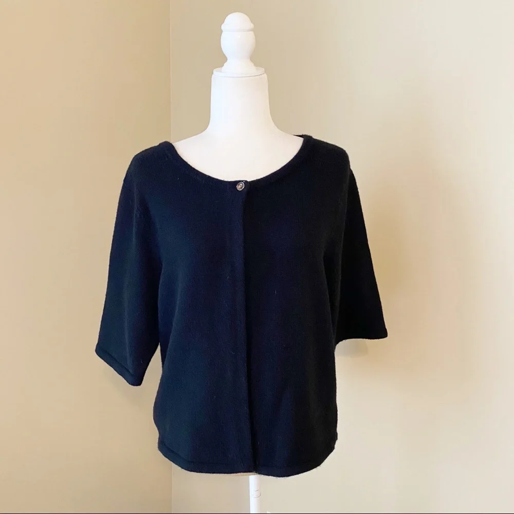 Talbots Lambswool Blend One Button Black Cardigan -XL